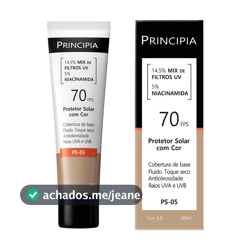 Principia Protetor Solar PS-05 Cor 3.0 c/ 14,5% Mix de Filtros UV + 5% Niacinamida FPS 70 - 30ml