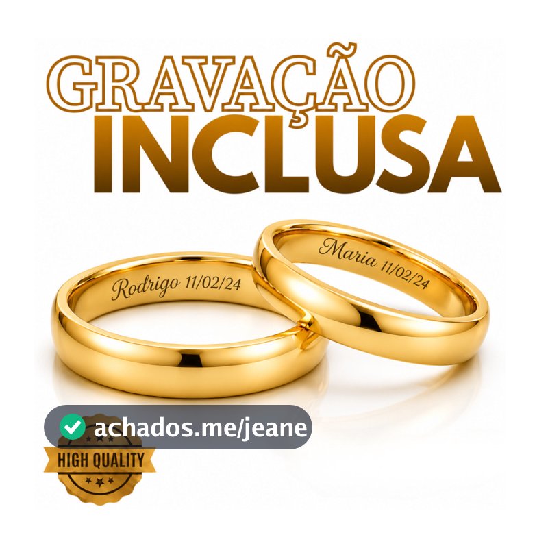 Par de Alianças com Gravação a laser Anel Solitário 4mm 18k Luxo Noivado Casamento com Caixa