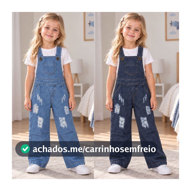 Macacão Jardineira Jeans Menina Calça Infantil Longa 2 ao 10 Anos