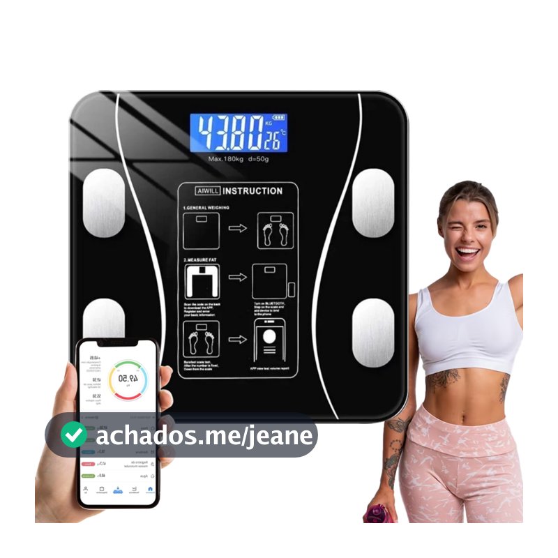 Balança Bioimpedancia Digital Bluetooth Corporal até 180kg Resultado Pelo Celular