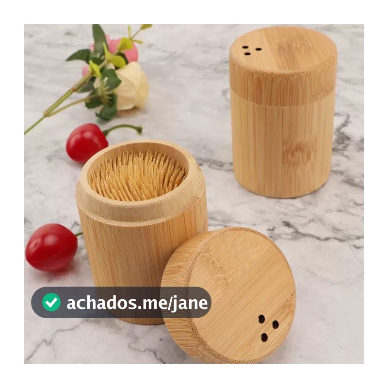 Porta Palitos de Dente de Bambu com Dispenser Ecológico e Elegante para Mesa e Restaurante