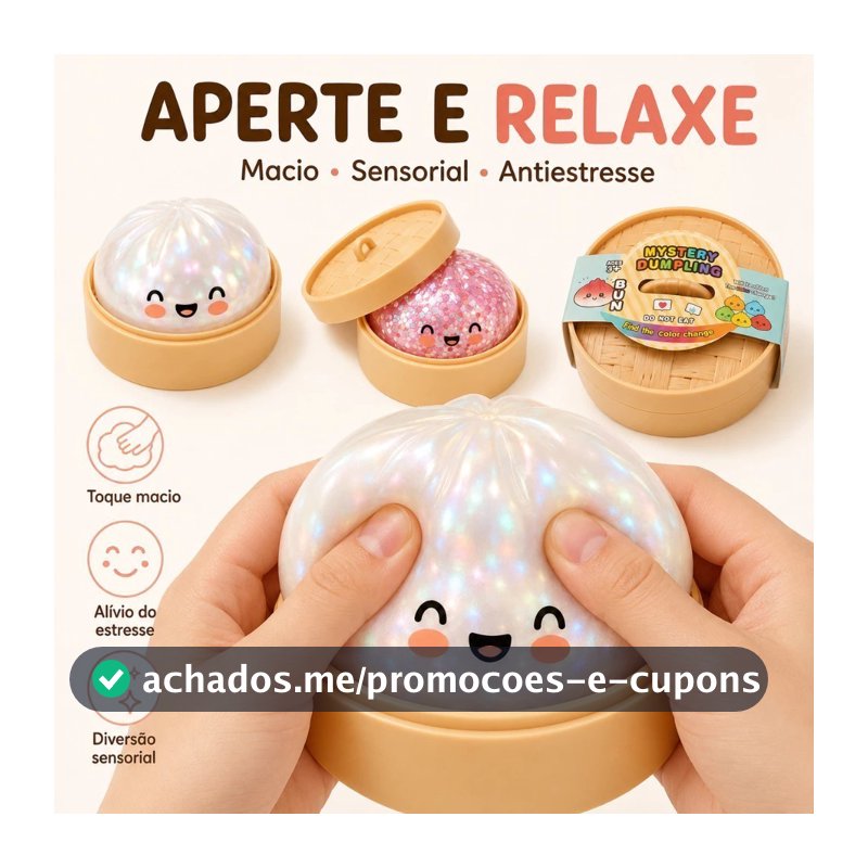 Squishy Bolinho Baozi Glitter Caixa Misteriosa Brinquedo Antiestresse Sensorial Kawaii Presente Criativo Fidget