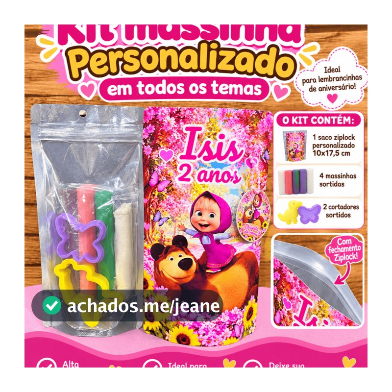 Kit Massinha no saquinho Ziplock-𝟭𝟬𝘅𝟭𝟳,𝟱𝗰𝗺-Personalizado Todos os temas -Lembrancinhas para festas.