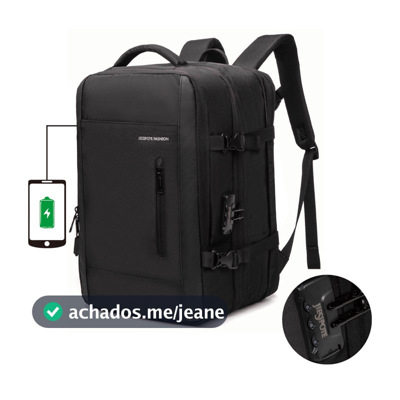 Jiesipote Mochila dos homens com reforço de bloqueio de combinação de expansão de capacidade