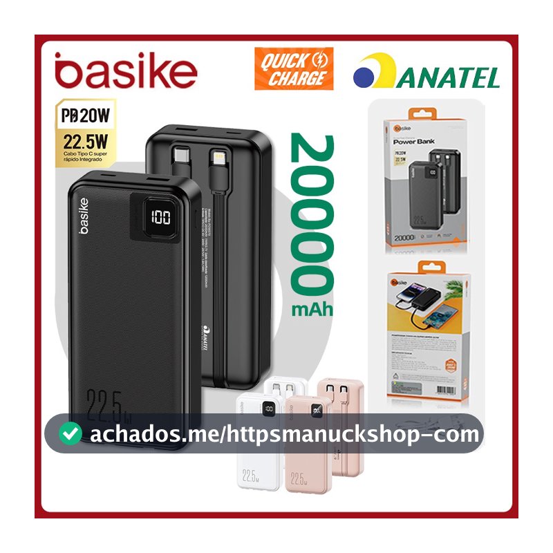 Basike Carregador Portátil Power Bank 20000mAh Bateria Externa Para iPhone Samsung Pow079