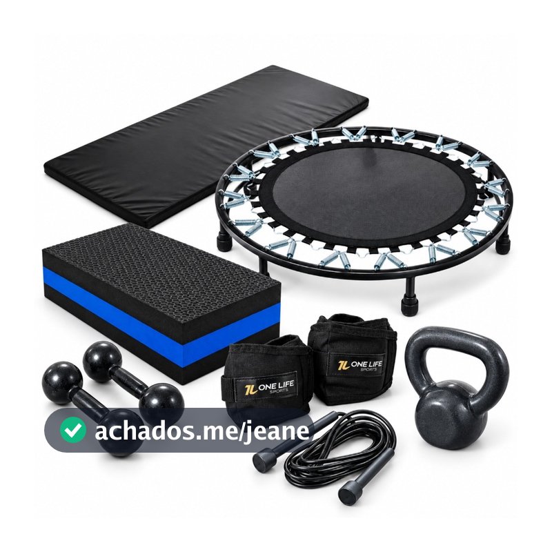 Kit Funcional com Jump Profissional, Caneleiras 3kg, Kettlebell 4kg, Step EVA, Colchonete e Halteres 3kg para Casa