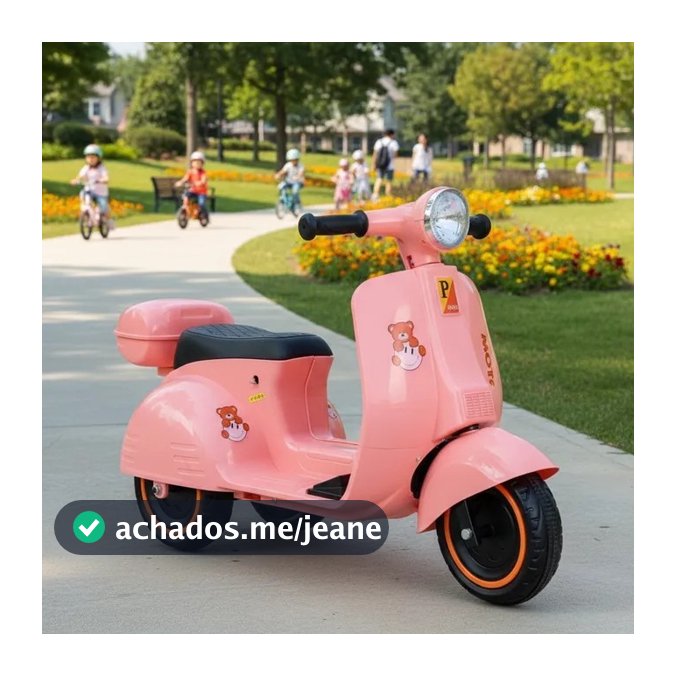 Mini Moto Motoca Motinho Avespa Vespinha Lambreta Elétrica Triciclo Infantil Scooter 6V Joy Rosa Menina Com Som Luz Baú