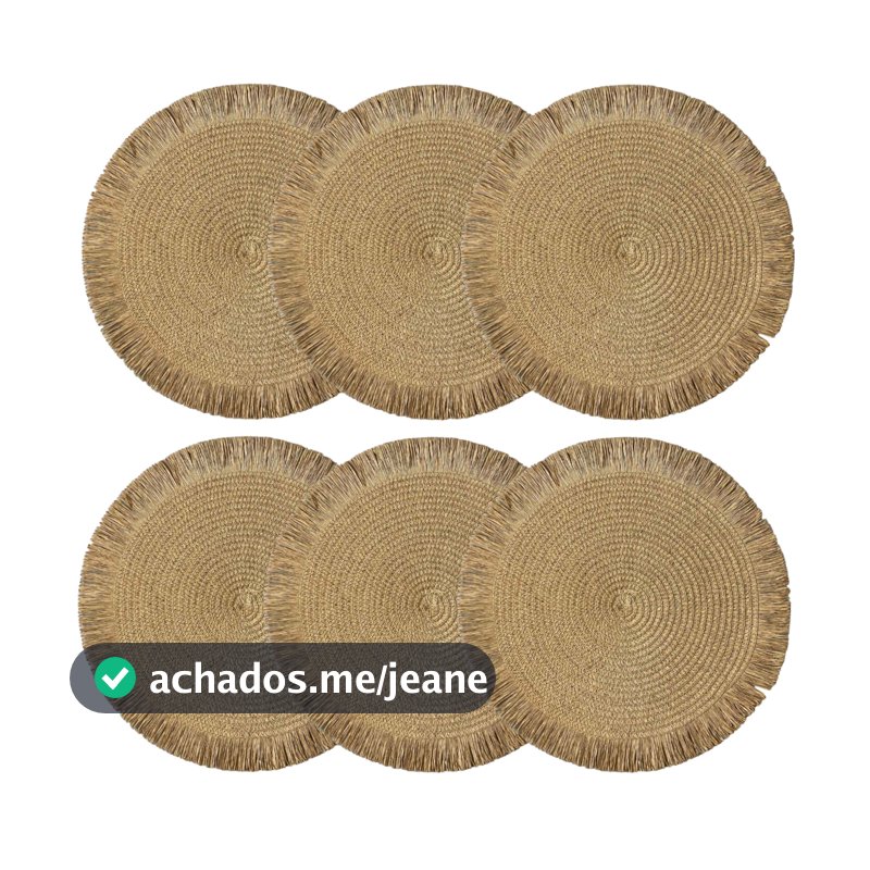 Kit com  6 Peças jogo americano Caramelo Franja Redondo Trançado 38cm Tapete de Mesa Posta