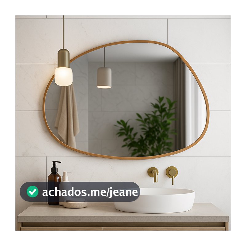 Espelho Orgânico 60x40cm com Couro Ecológico Decoração Para Lavabos Salas Quartos Escritórios