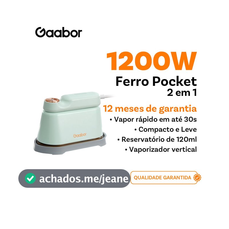 Gaabor Ferro de passar a vapor portátil em aço inoxidável resistente a altas temperaturas vapor top clean1200W HM-M01A