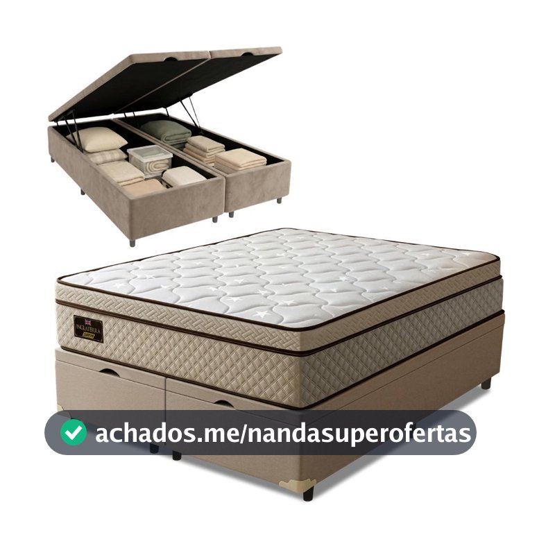 Cama Box Baú Colchão King Gazin Inglaterra Premium Molas Ensacadas e Euro Pillow 193x203x73cm