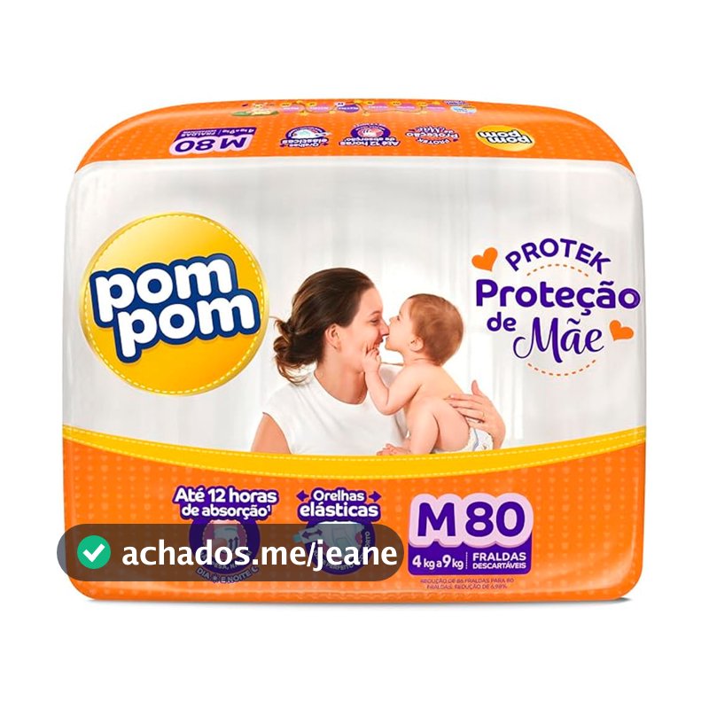 Fralda Descartável Pom Pom Protek Hiper M - 80 Unidades