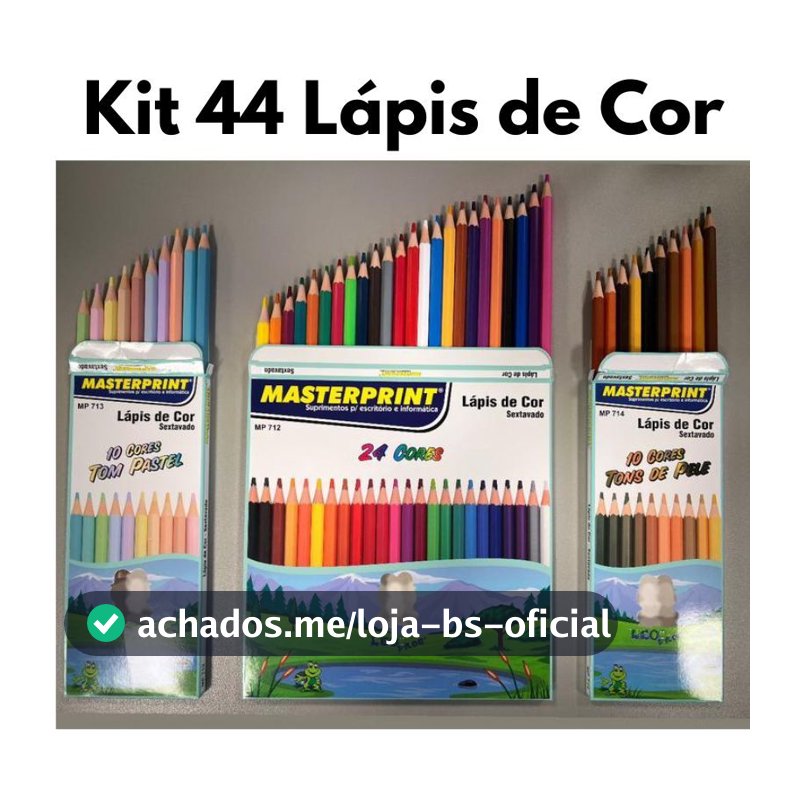 Kit 44 Lápis de Cor (24 CORES + 10 Cores Tom Pastel +10 Cores Tons de Pele) Escolar Sextavado