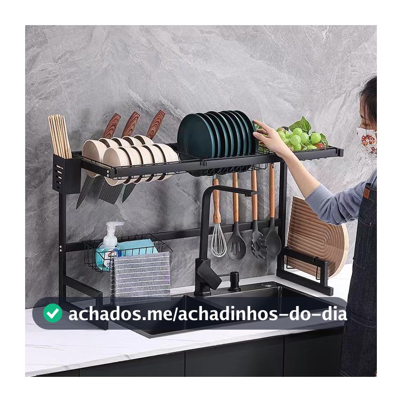 haosin Kitchen Escorredor Rack Aço Inoxidável 65cm Ajustável Organizador Louça Preto Suspenso Modular Cozinha