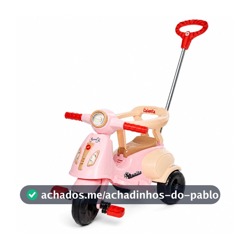 Carrinho De Passeio Triciclo Vespita Avespa Motoca Com Pedal Apoio de Pé e Haste Empurrador Infantil