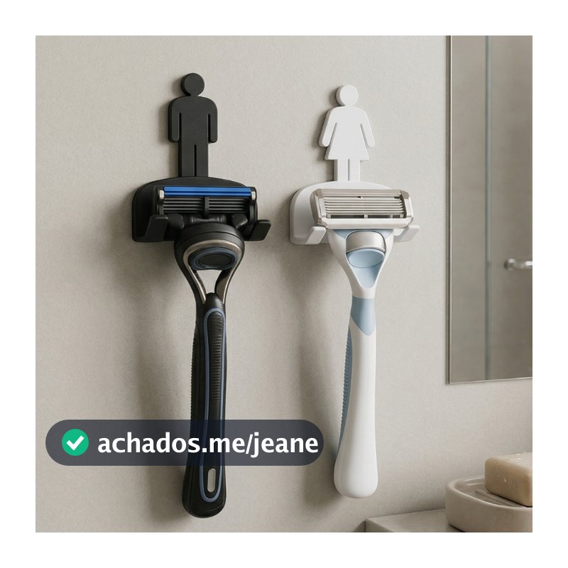 Kit 2 Suporte Gillette Parede Fita 3M Porta Barbeador Sem Furo Kit Organizador Banheiro Dele e Dela