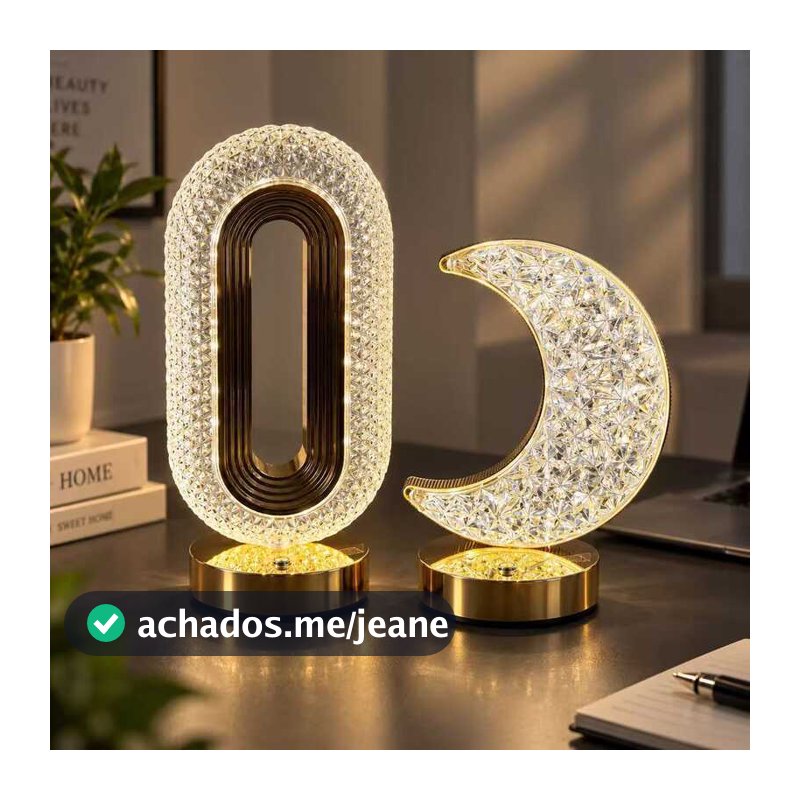 Luminária de Mesa LED Decorativa Lua e Oval para Quarto, 3 Tons de Iluminação