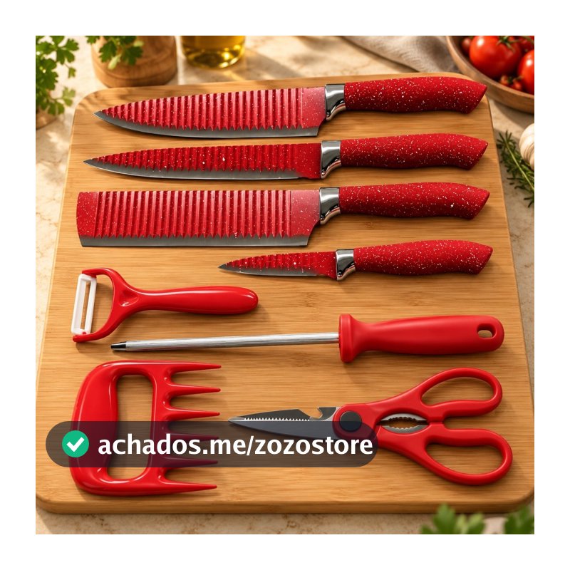 Jogo de Facas de Cozinha 8 Peças Genebra Corte Navalha Antiaderente Premium