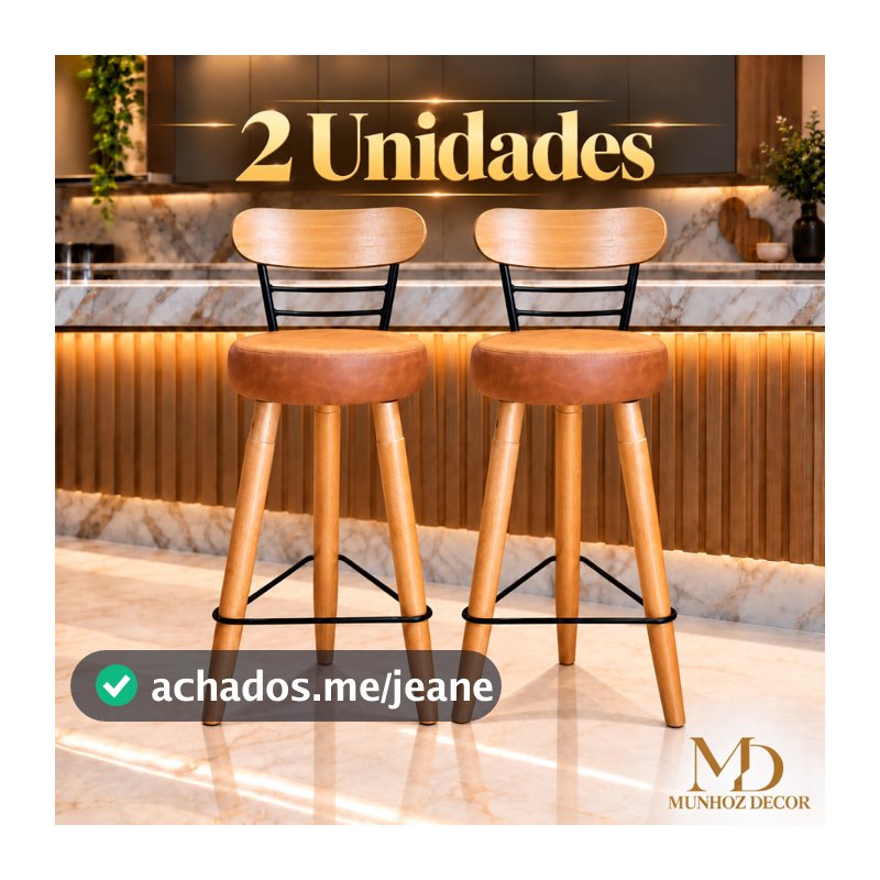 Kit 2 Banquetas Clarice Alta Para Balcão Bar e Bancada Gourmet Estrutura Pés Madeira