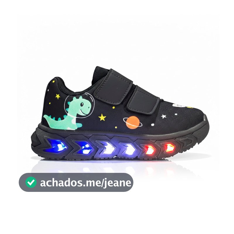 Tenis de Led Infantil Meninos Dinossauro Calce Facil Confortavel