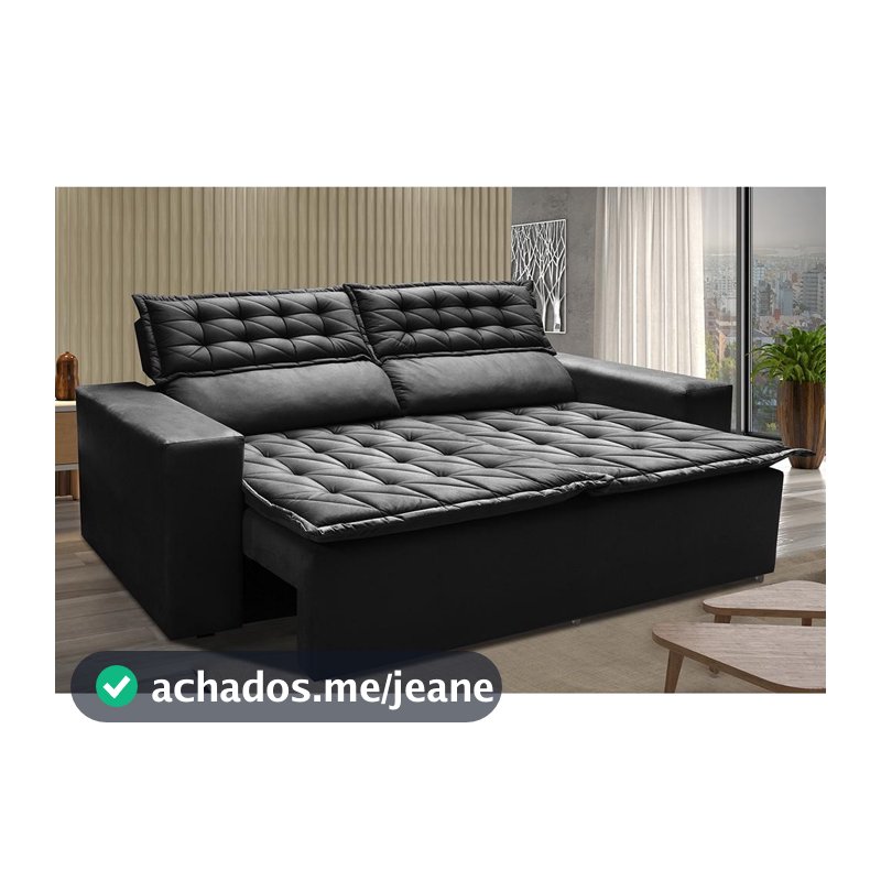 Sofá 3 Lugares Retrátil e Reclinável Cama inBox Slim 1,80m Velusoft Preto