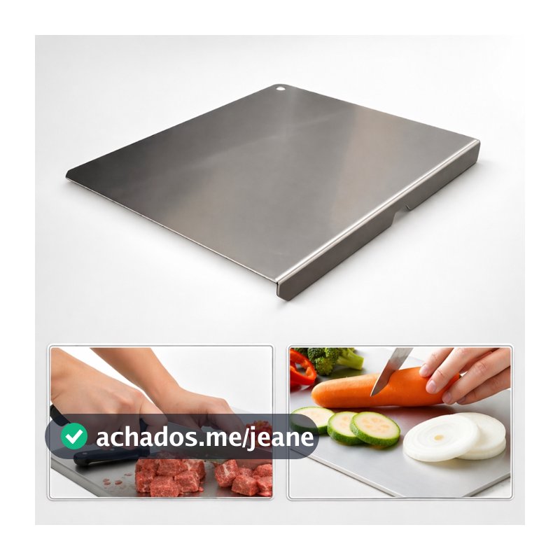 Tábua Inox 304 58x38 com Dobra para Bancada Profissional Corte Carne Churrasco Cozinha Gourmet