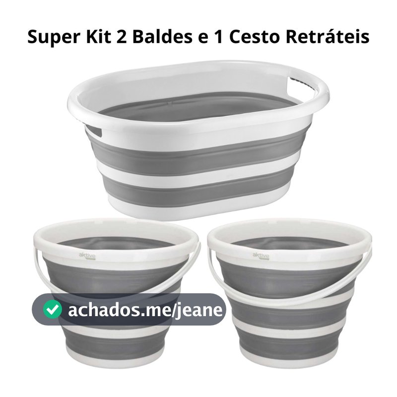 Kit Com 1 Cesto De 26 Litros Retrátil de Silicone E 2 Baldes 10 Litros Retrátil Dobrável Powermaid