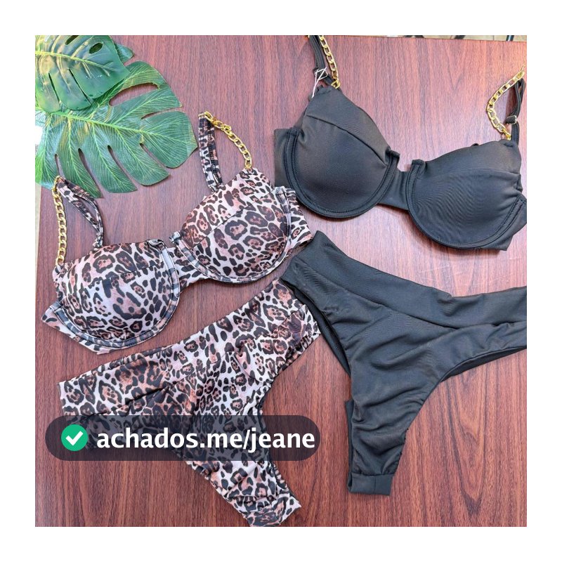 Biquíni Meia Taça com Alças Corrente + Calcinha Hot Pant Retrô