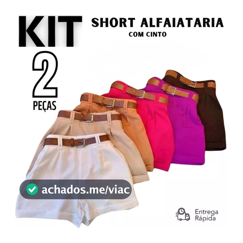 Kit 2 Short Feminino Alfaiataria Social com dois Cinto Cintura Alta PROMOÇÃO