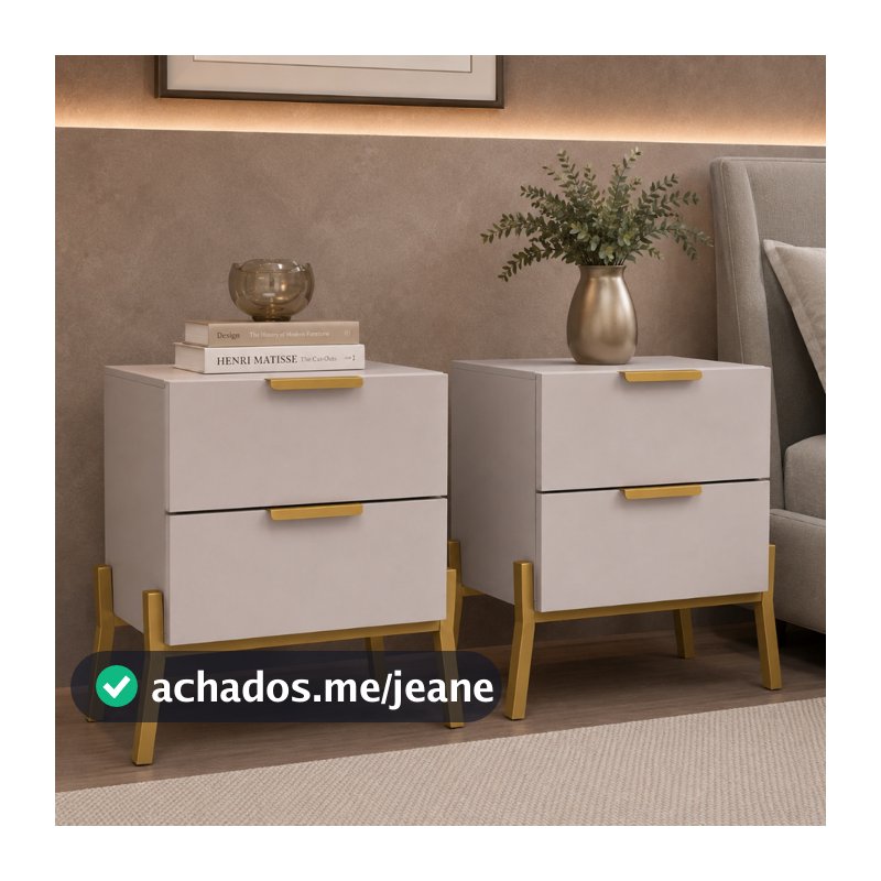 Kit Mesa de Cabeceira Evora Industrial 100% MDF com 2 Gavetas e Pés de Aço em  Metalon  -  LH Móveis