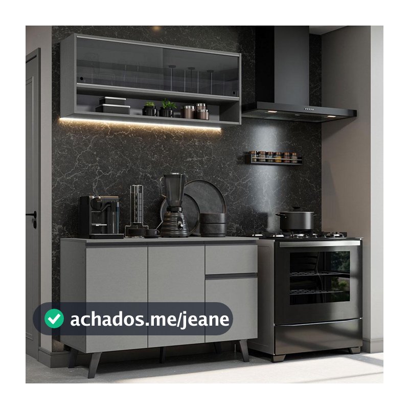 Armário de Cozinha Compacta 120cm Cinza Nice Madesa 01