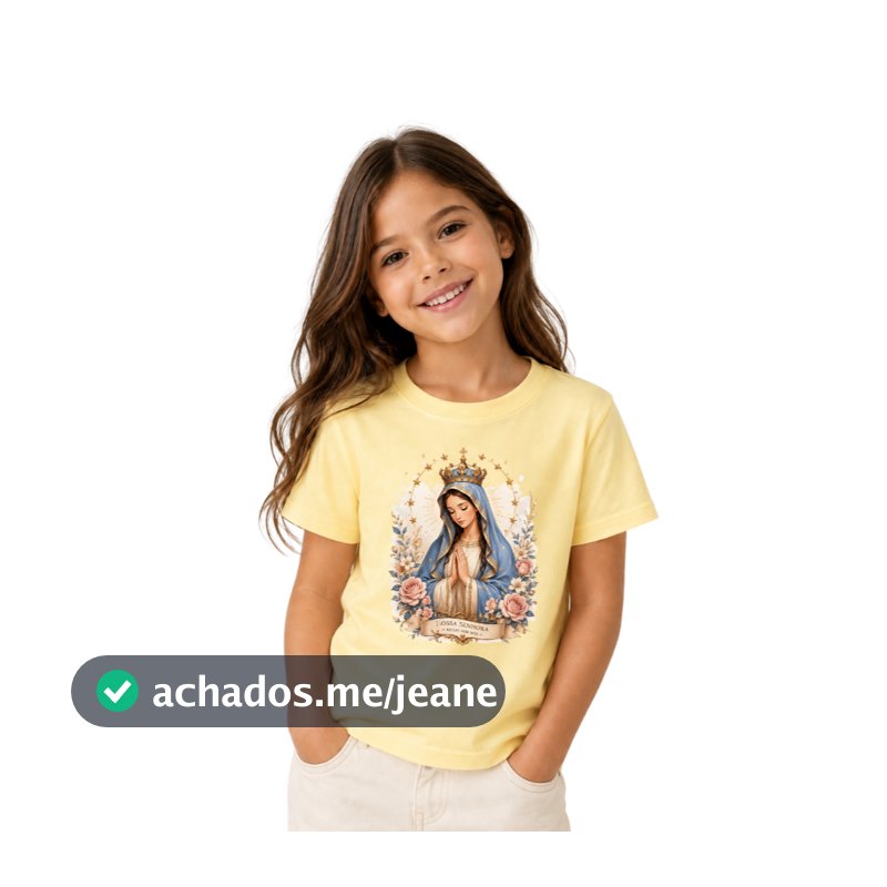 Blusa infantil  Cristã Feminina Tecido Meneg Algodão Penteado Camiseta T-shirt