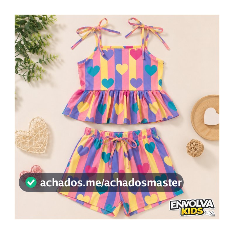 Conjunto Infantil Menina Verão Fresquinho Confortável Colorido Moda Infantil