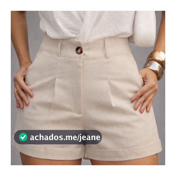 Short Feminino Linho  Cintura Alta com Bolsos
