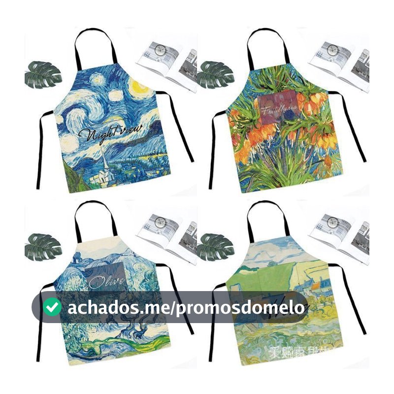 Avental Avental Van Gogh Pintura A óleo Pintura doméstica Cozinha Cozinha Restaurante Macacão de cintura Macacão Grafite Avental de cozinha com Pocket Style 5 /4