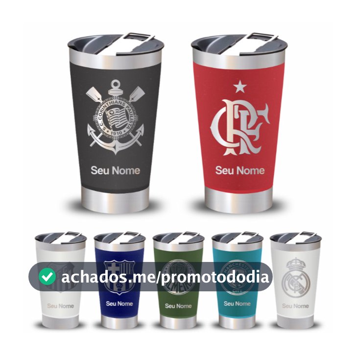 Copo Termico inox Personalizado Time Brasileiros + Seu Nome gravação a laser
