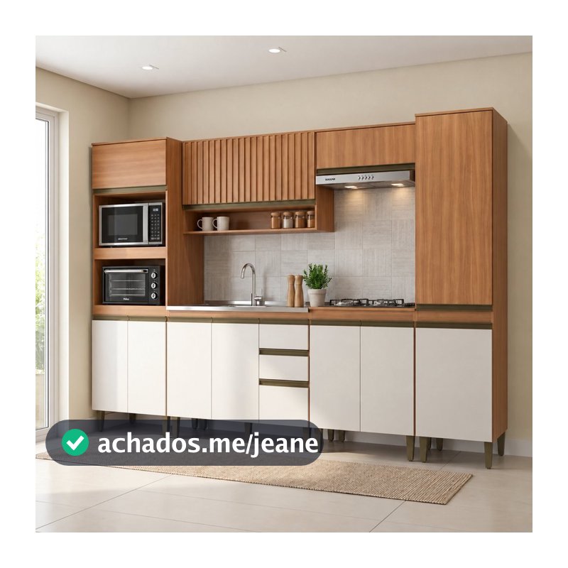Cozinha Compacta Modulada 6 Peças sem Tampo Cecília Freijó Off White Ripada
