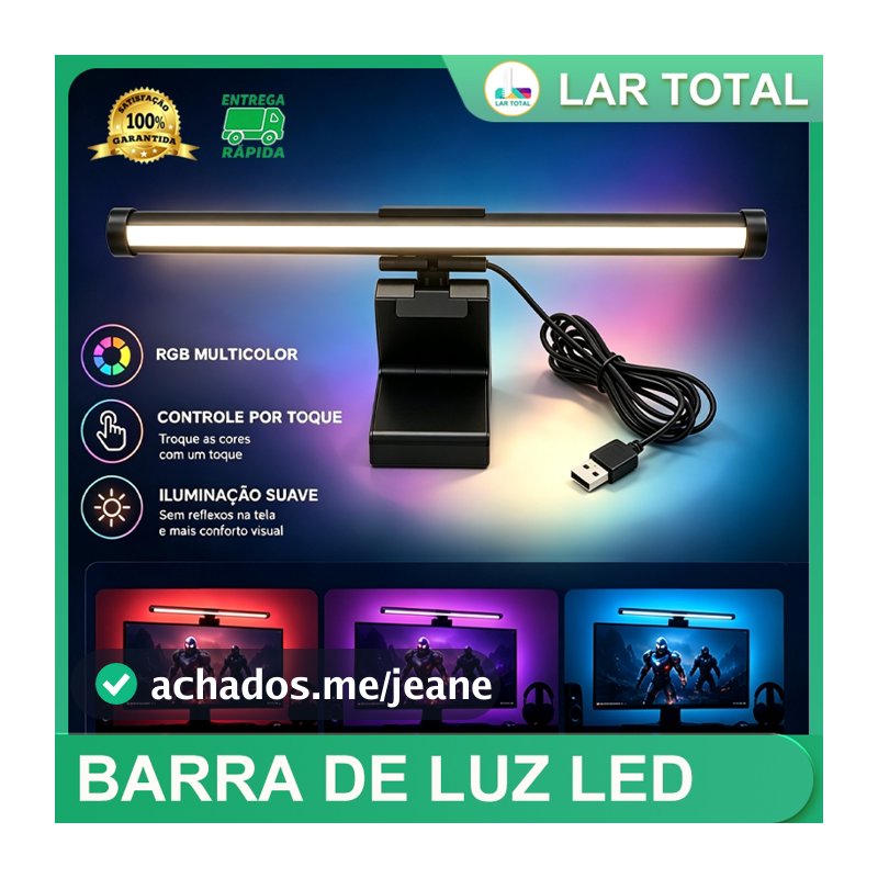 Barra de Luz LED para Monitor RGB 44cm Preto Contrapeso Proteção Ocular