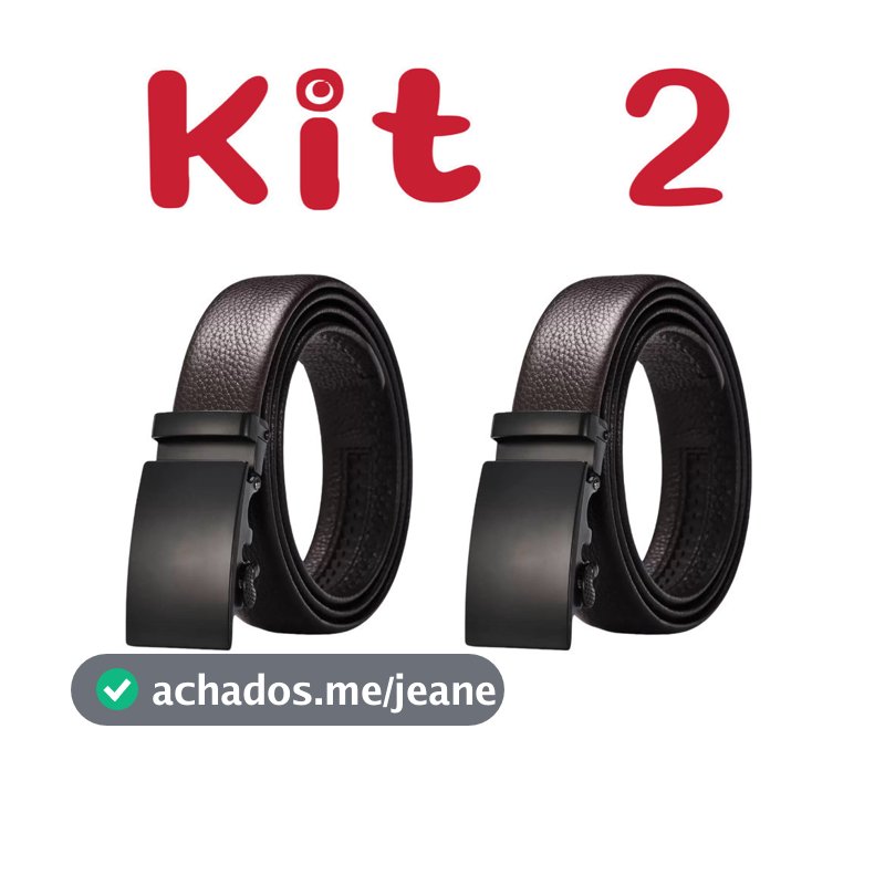 Kit 2 Cintos Masculinos Automático Couro Ajustável Fivela Preta Social Casual