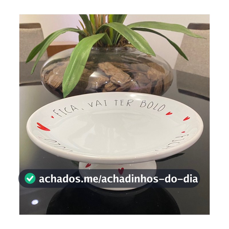 Boleira Prato de Bolo “Fica Vai ter Bolo” Cerâmica Coração Média 22cm