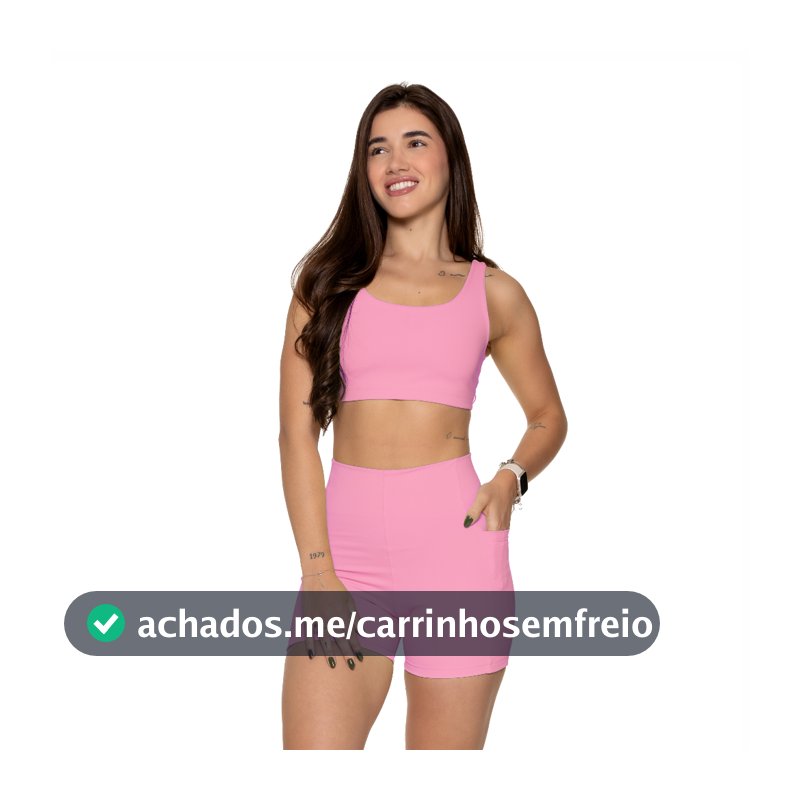 Conjunto Academia Short Bolsos Top Duplo Cós Alto Poliamida Regata Corrida Roupa de Treino Feminina