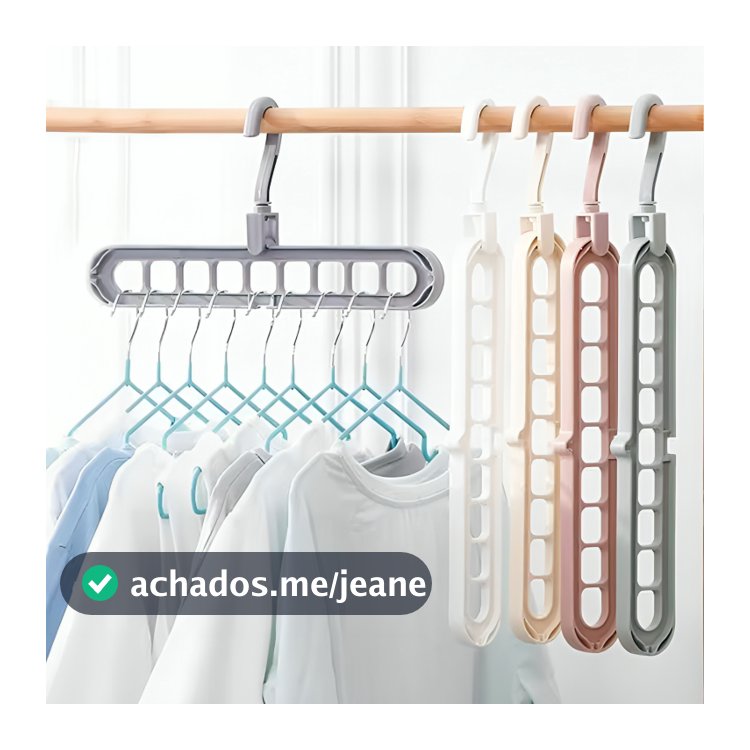 Cabide Mágico Organizador 9 Furos MultiDobrável Cabide Organizador de Guarda-Roupa 9 Furos