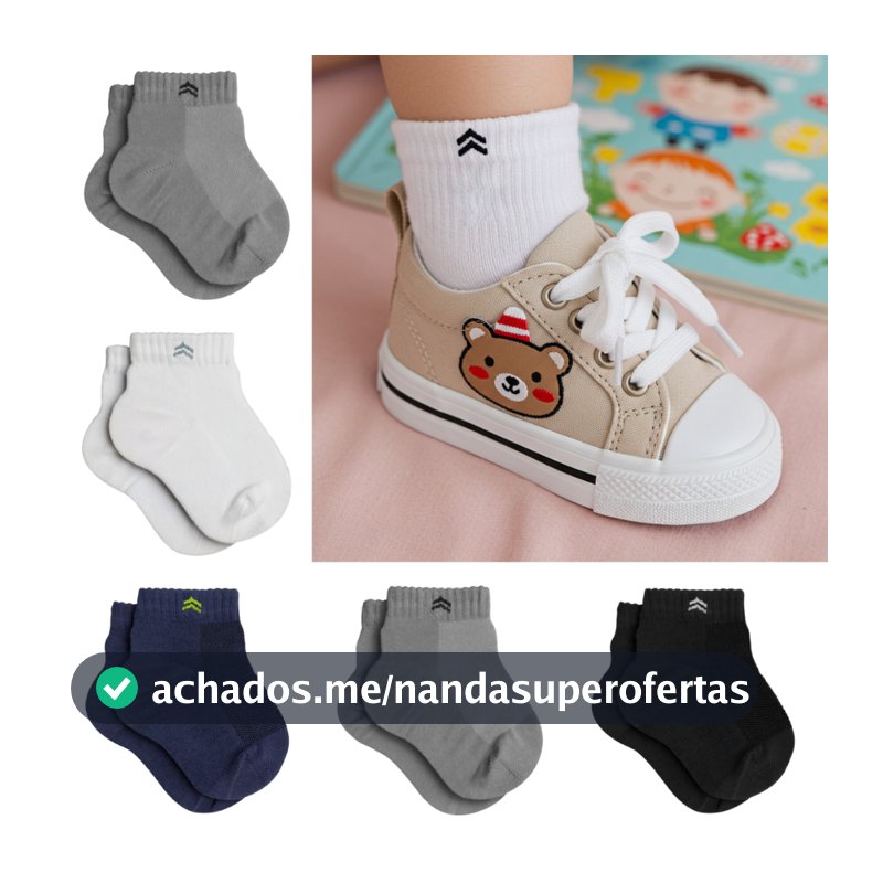 Kit 10 Pares de Meia Infantil Bebês Up 02025 Algodão Cano Médio