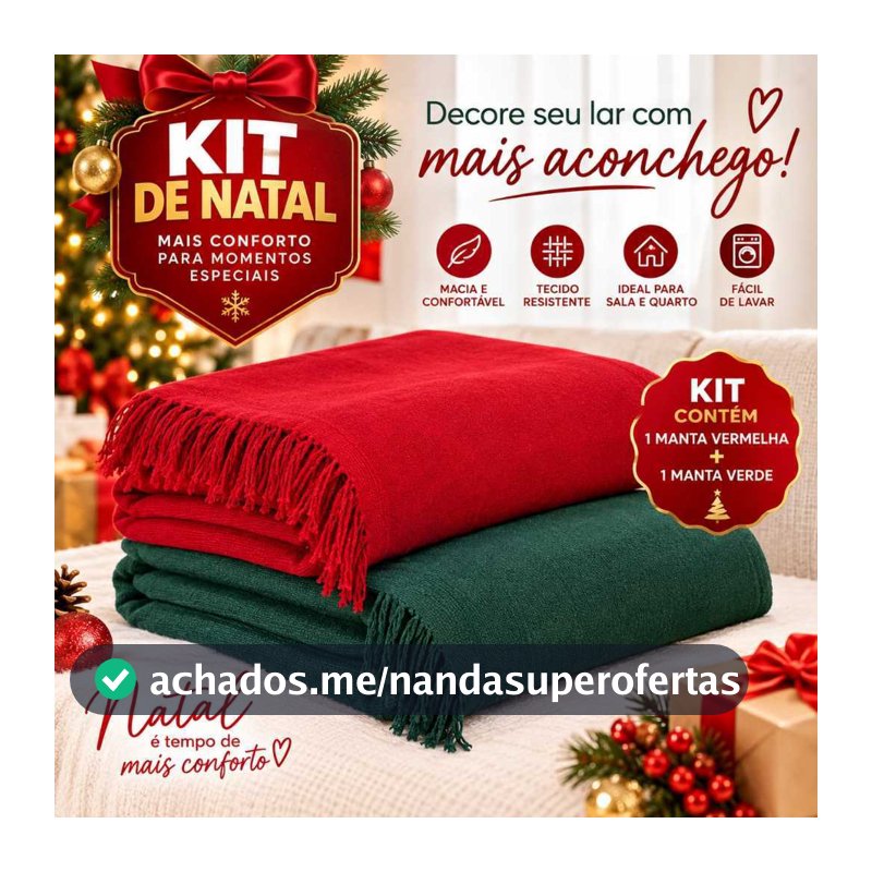 Kit 2 Mantas Sofá Natal Verde Vermelha 2,10x1,20m