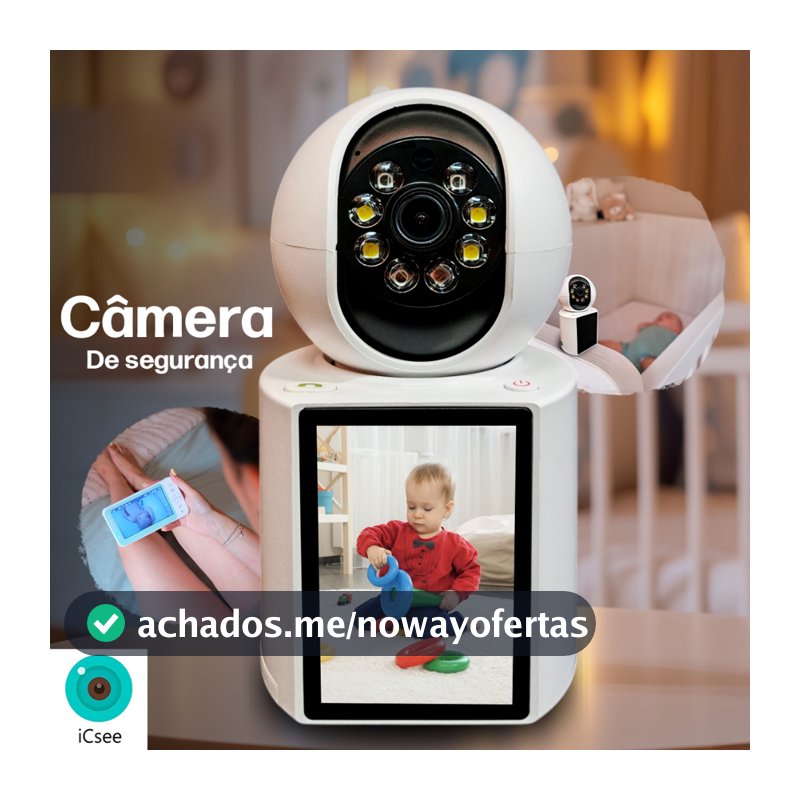 Câmera de Segurança Babá Eletrônica Wifi Com Tela Video Chamada ICSEE Visão Noturna Colorida HD