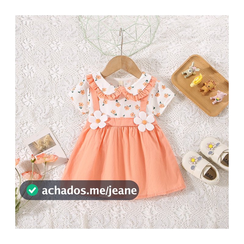Summer New Rural Style Baby Girl Vestido De Manga Curta , Pequenas Peças Falsas Floral De Roupas Infantis (6 Meses-2 Anos)