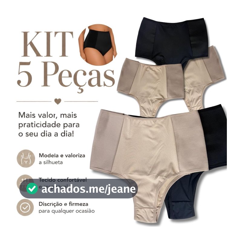 Kit 5 Calça Cinta Modeladora de Compressão Redutora Cós Alto Segura Barriga