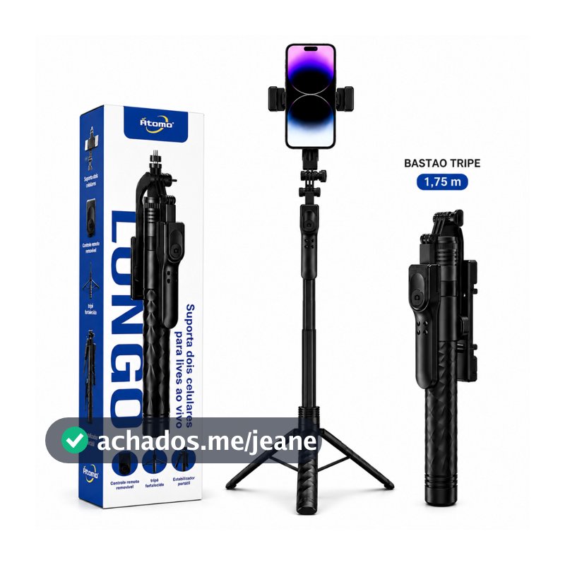 Bastão Tripé 1.75m  para Celular Live Video + Controle Bluetooth Para Gravar Video Clips Ml