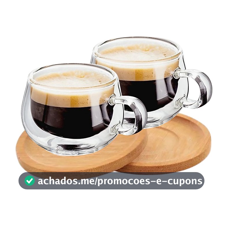 Xicaras Vidro Duplo Com Pires Caneca Parede Dupla 2un 150ml