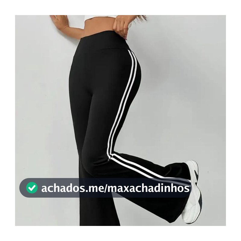 Calça Cintura Alta Bailarina com Listras Laterais Estilo Flare Moda Tendência